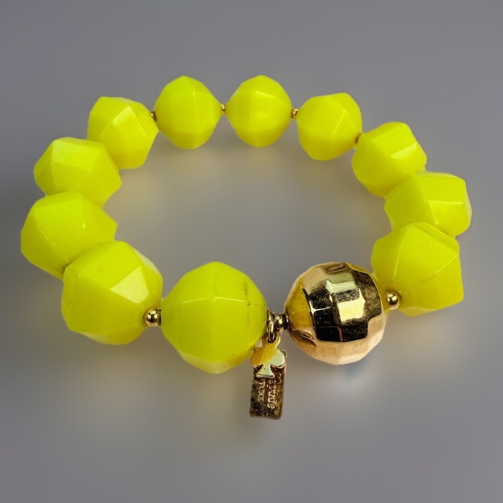 Kate Spade Yellow and Goldtone Large Beaded Strech Bracelet - Picture 6 of 15